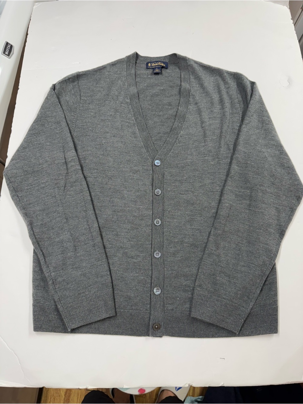 Brooks Brothers 100% Extra Fine Italian Merino Wool Cardigan Sweater Mens L Gray